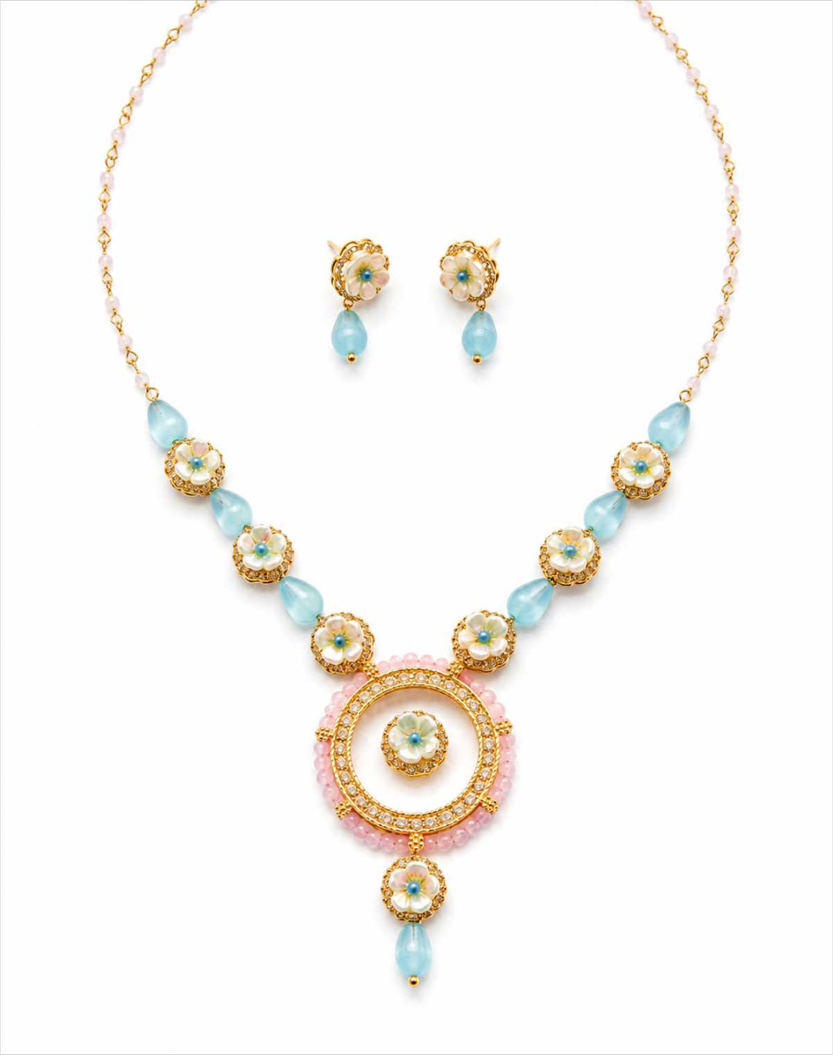 Delicate Floral Pendant Set with Matching Earrings