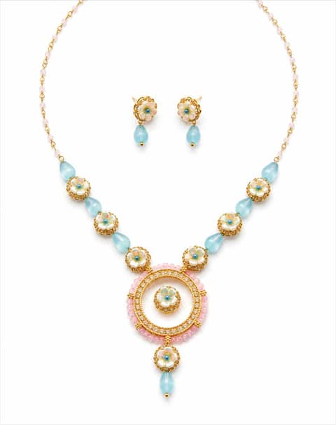 Delicate Floral Pendant Set with Matching Earrings