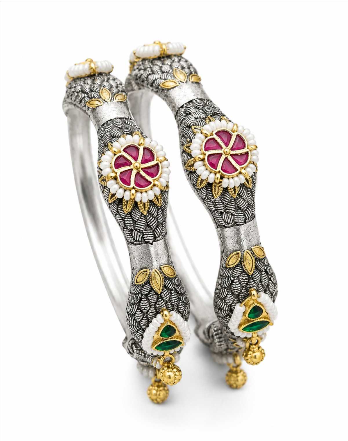 German Silver Dual Openable Pachi Kada Pair