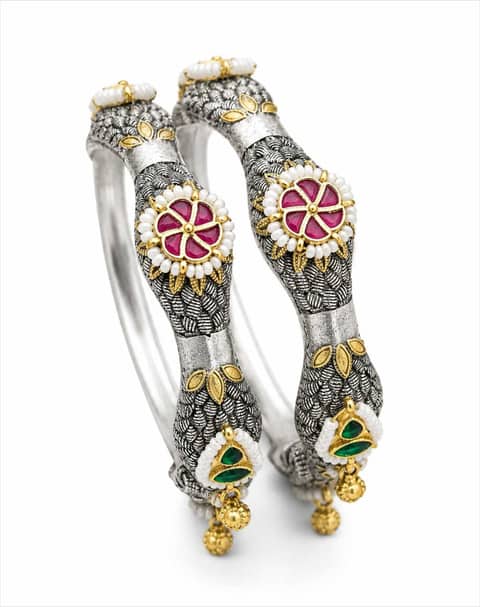 German Silver Dual Openable Pachi Kada Pair