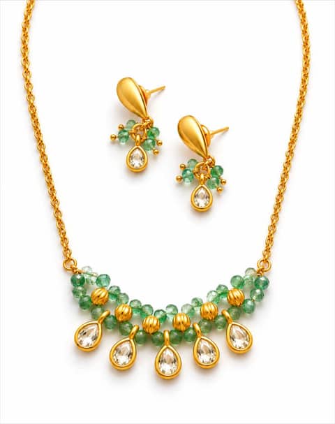 Emerald Kundan Pendant Set with Matching Earrings