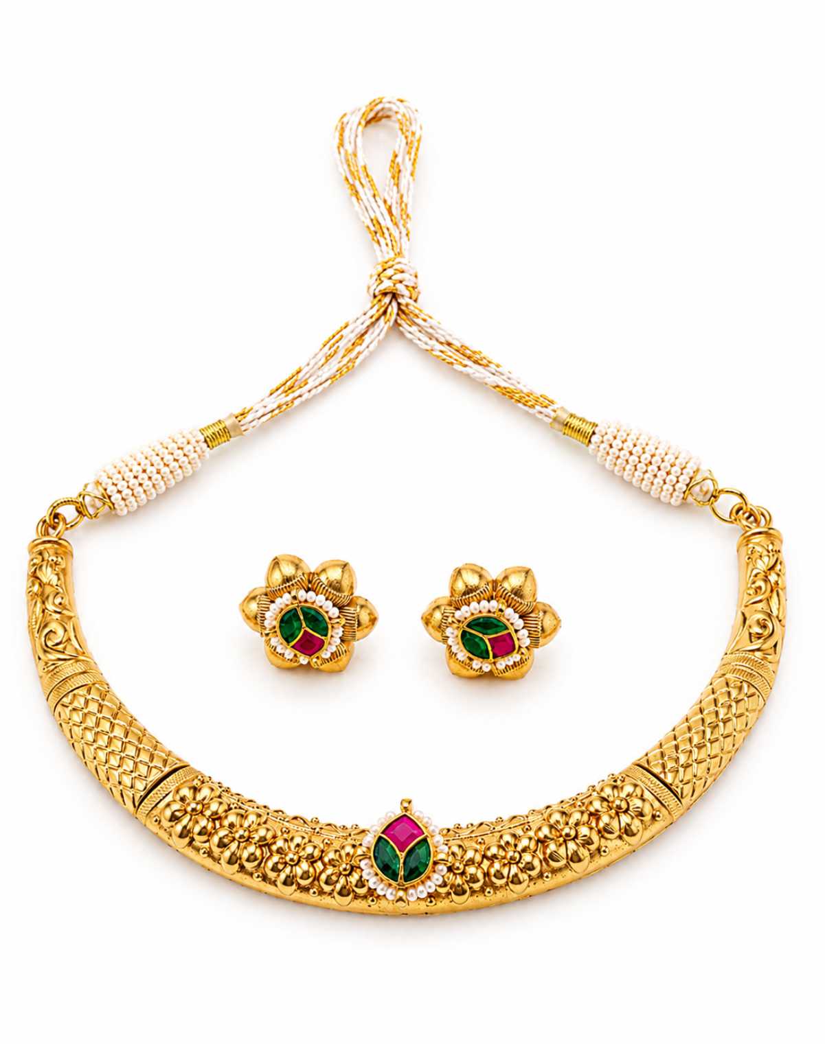Rajwadi Gold Hasdi Set with Real Pachi Kundan