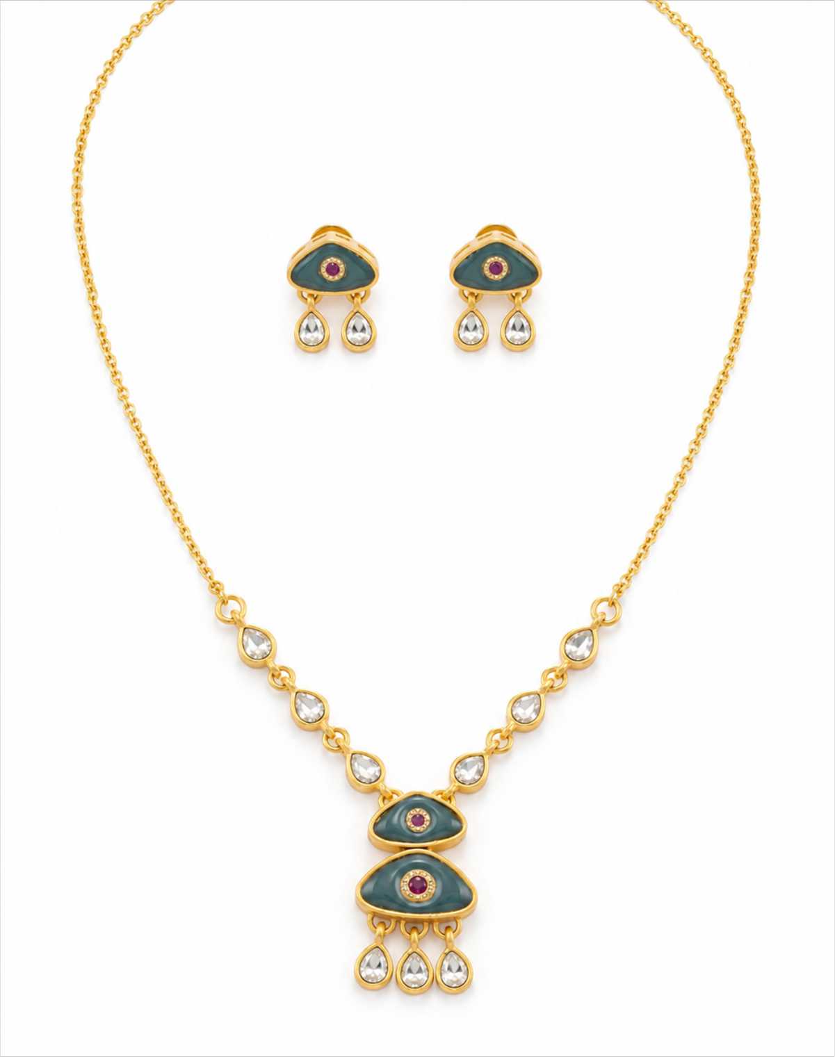 Drop Kundan Pendant Necklace Set with Matching Earrings