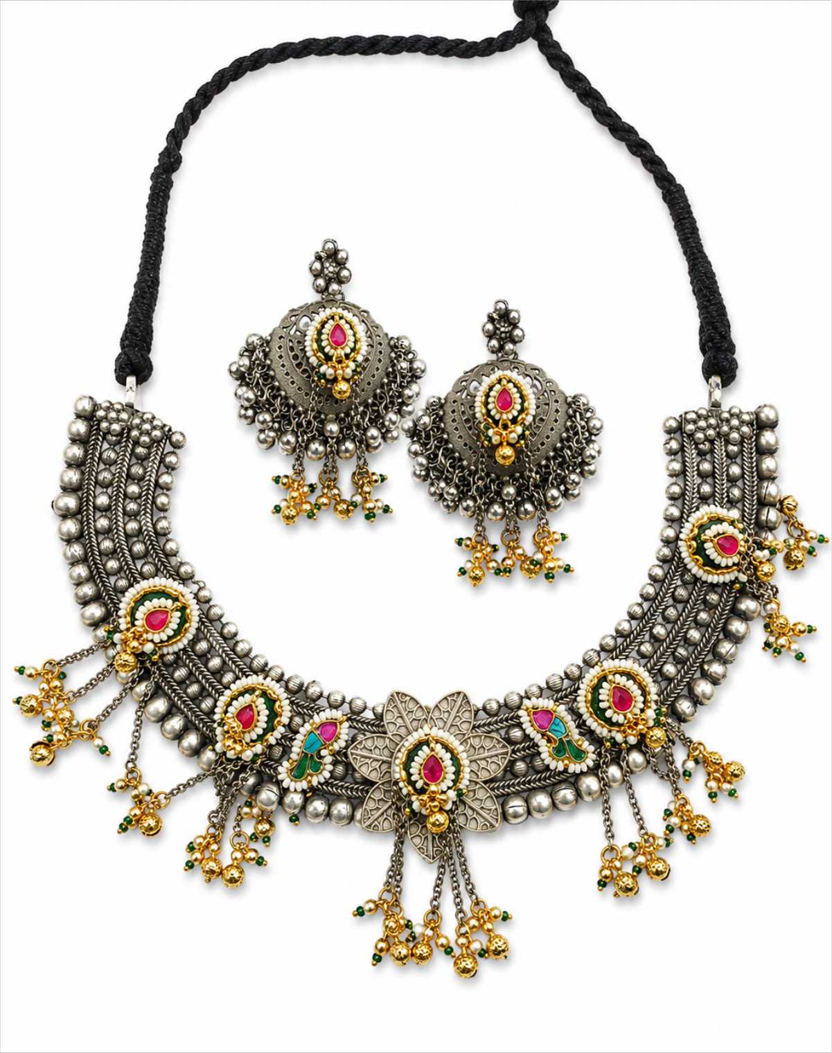 German Silver Heritage Choker Set with Real Pachi Kundan Work