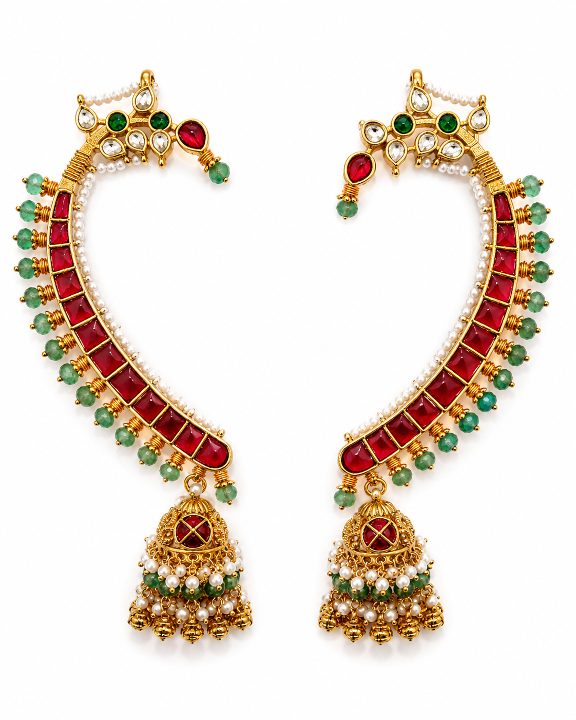 Real Pachi Kundan Ear Cuff Jhumka Earrings