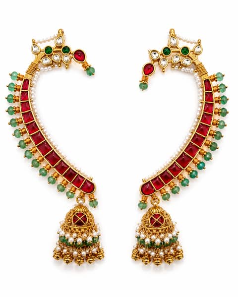 Real Pachi Kundan Ear Cuff Jhumka Earrings