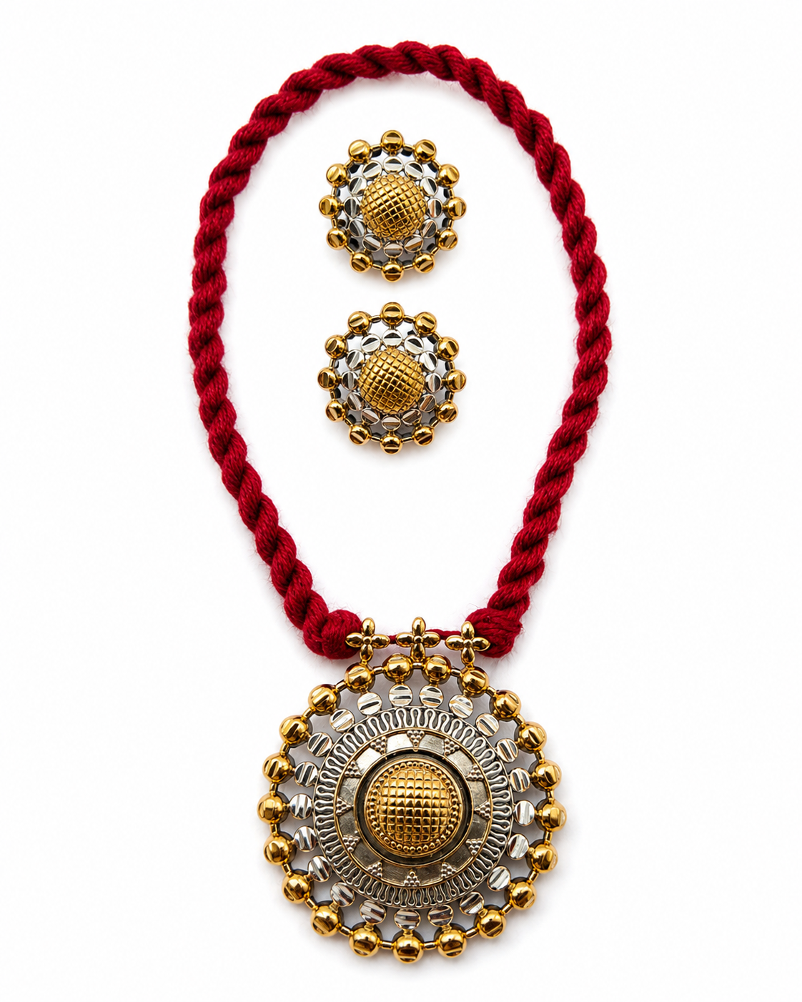 German Silver Thread Pendant Set with Stud Earrings