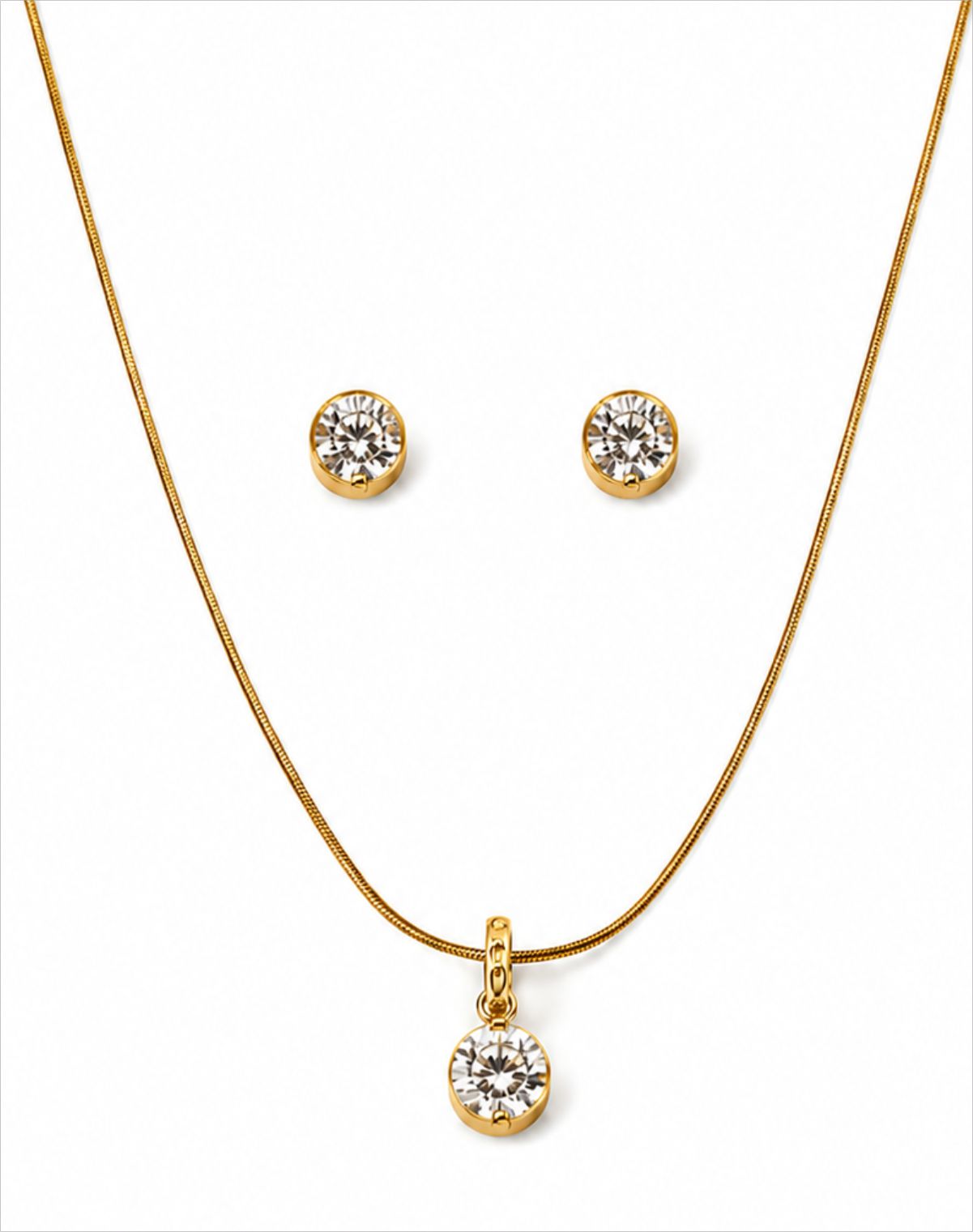 Diamond Pendant Set with Chain & Stud Earrings
