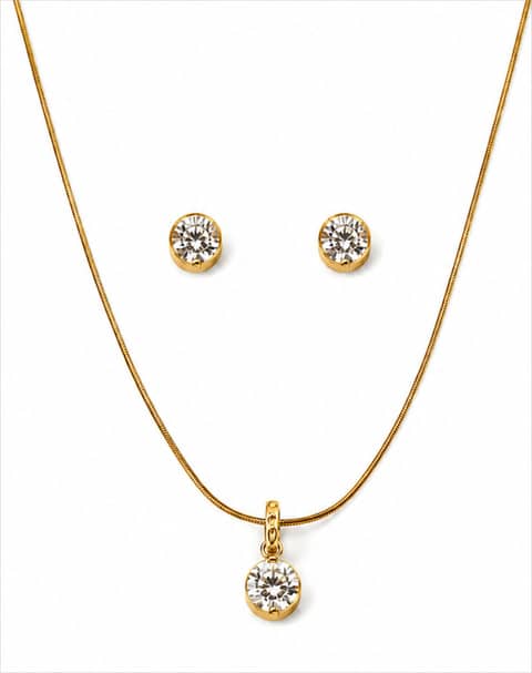 Diamond Pendant Set with Chain & Stud Earrings