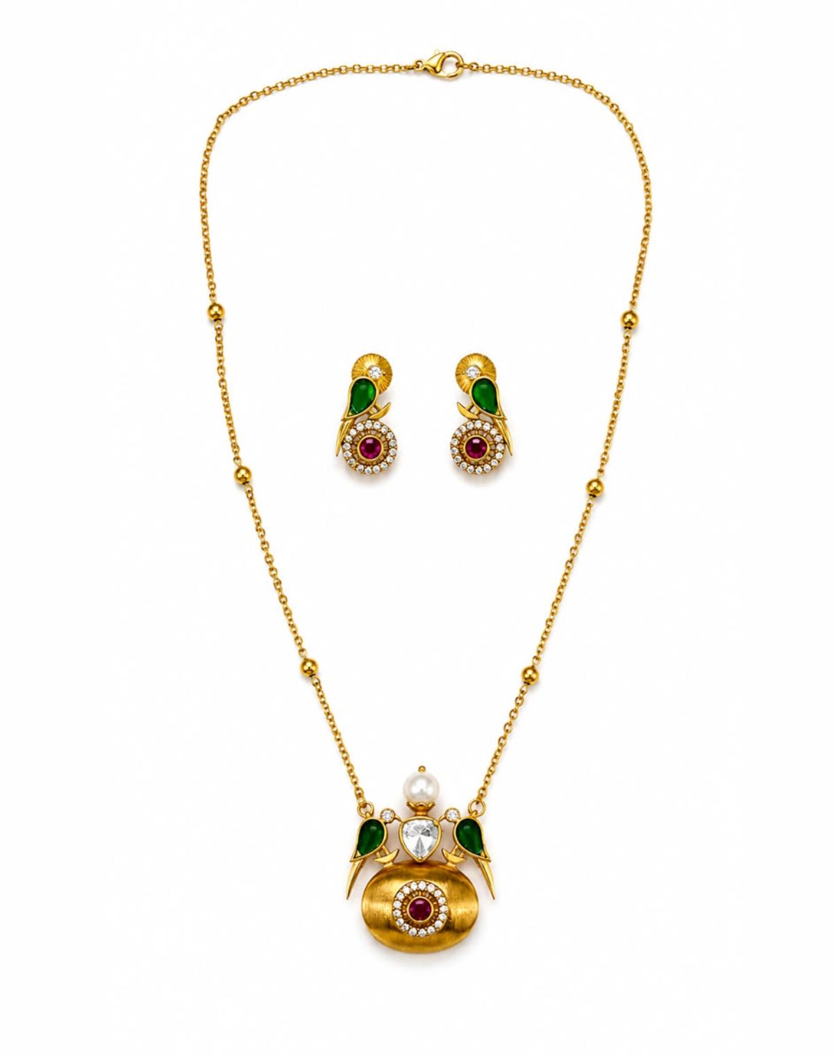 Delicate Monsoonite Peacock Pendant Set