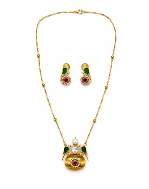 Delicate Monsoonite Peacock Pendant Set