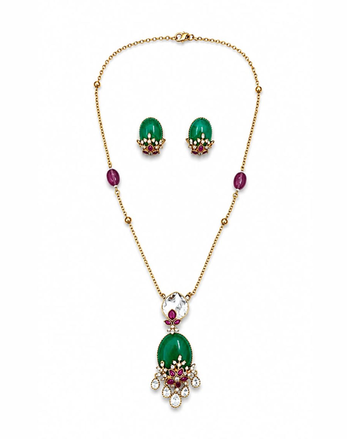 Araldite Kundan Delicate Long Chain Pendant Set with Studs