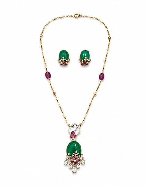 Araldite Kundan Delicate Long Chain Pendant Set with Studs