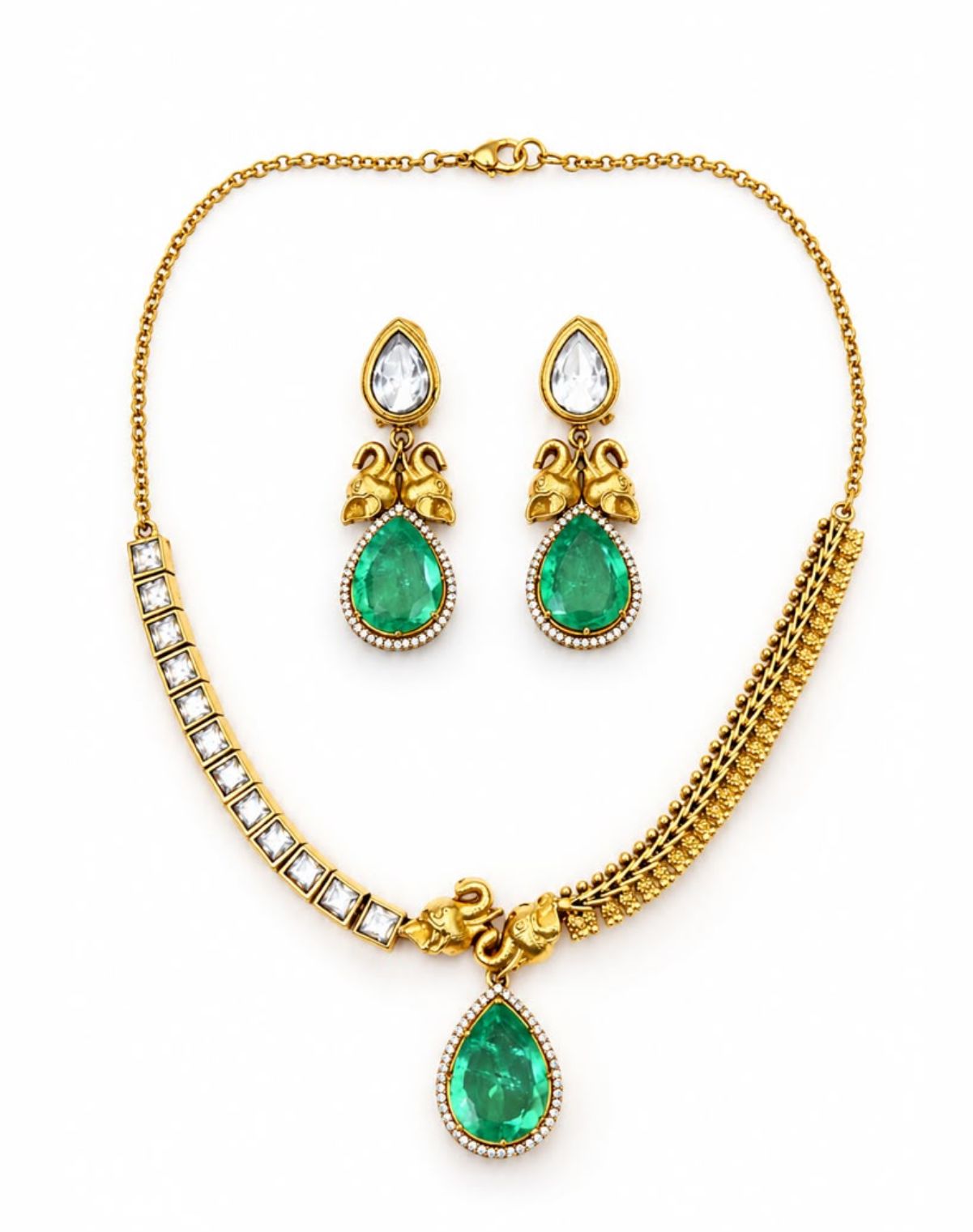 Elephant Motif Fusion Monsonite Necklace Set