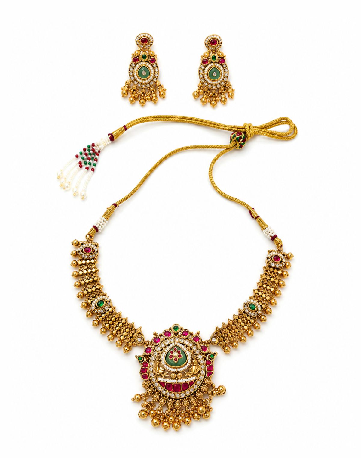 Gold Finish Traditional Necklace Set with Earrings