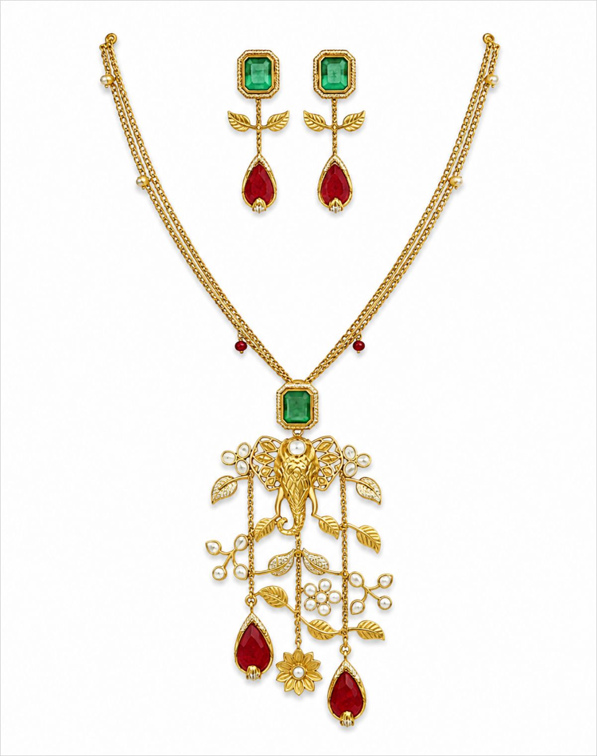 Statement Long Kundan Monsonite Necklace Set