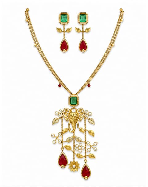 Statement Long Kundan Monsonite Necklace Set