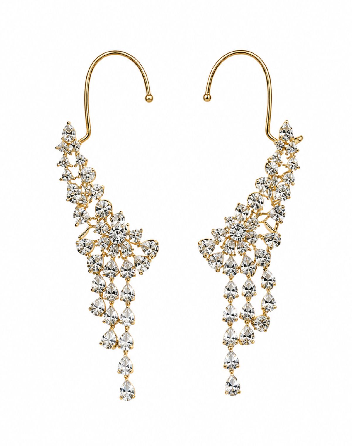 Gold-Plated Diamond Cascade Earrings