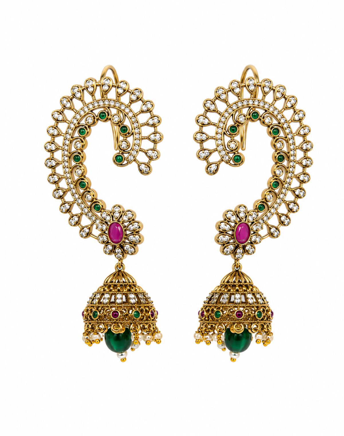 Antique Gold Plated Ear Cuff Jhumka Earrings