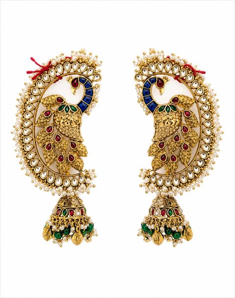 Pachi Kundan Heritage Antique Gold-Plated Ear Cuff Jhumka Earrings