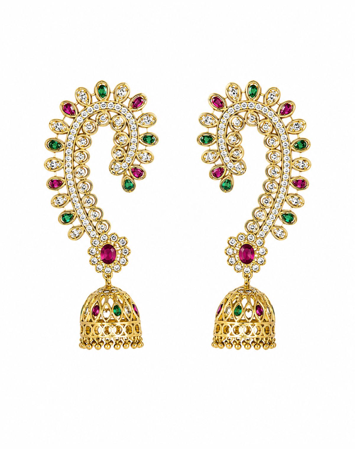 Gold-Plated Diamond Ear Cuff Jhumka Earrings