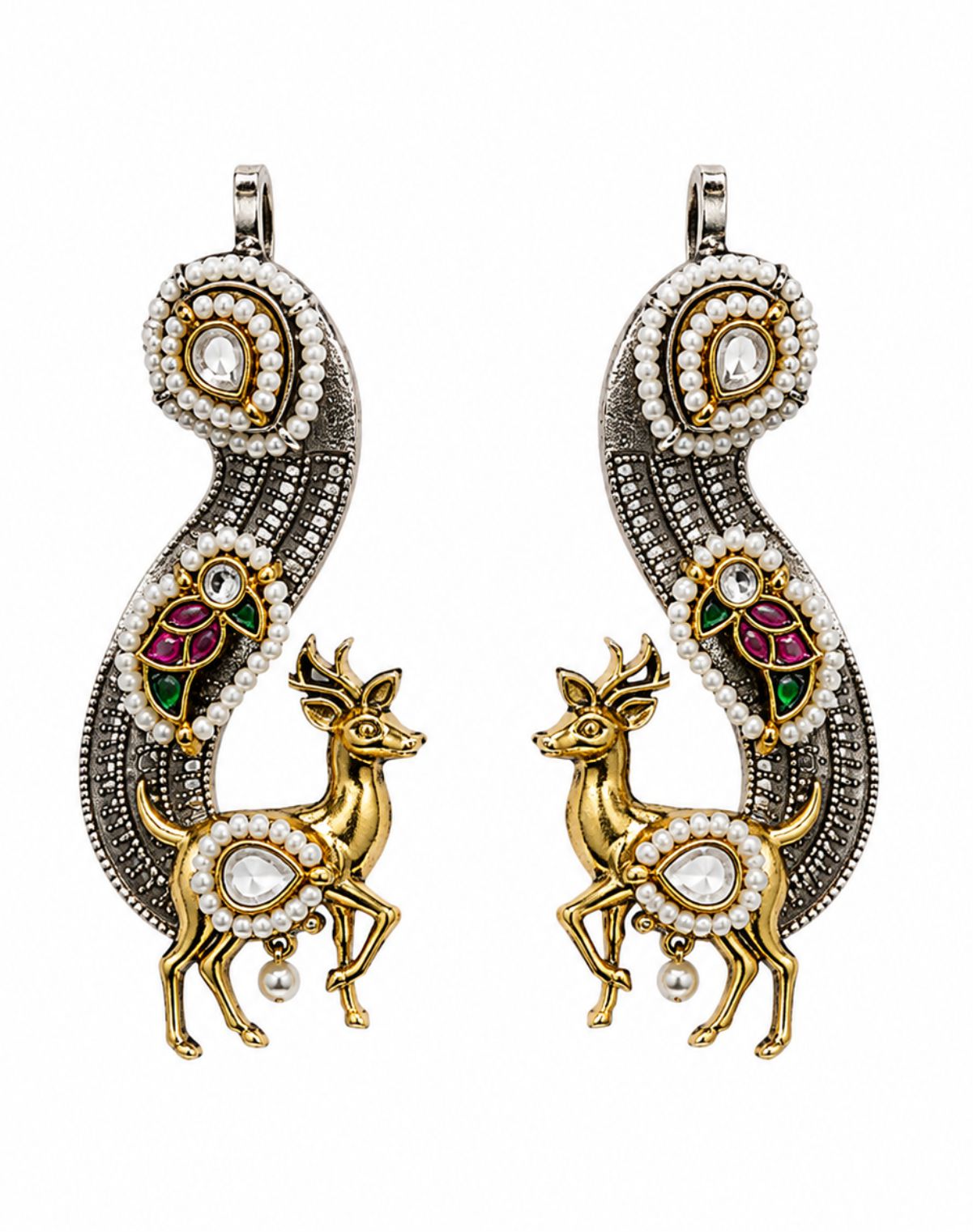 German Silver Deer Motif Ear Cuff Earrings