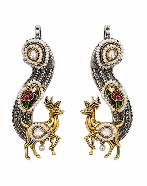 German Silver Deer Motif Ear Cuff Earrings